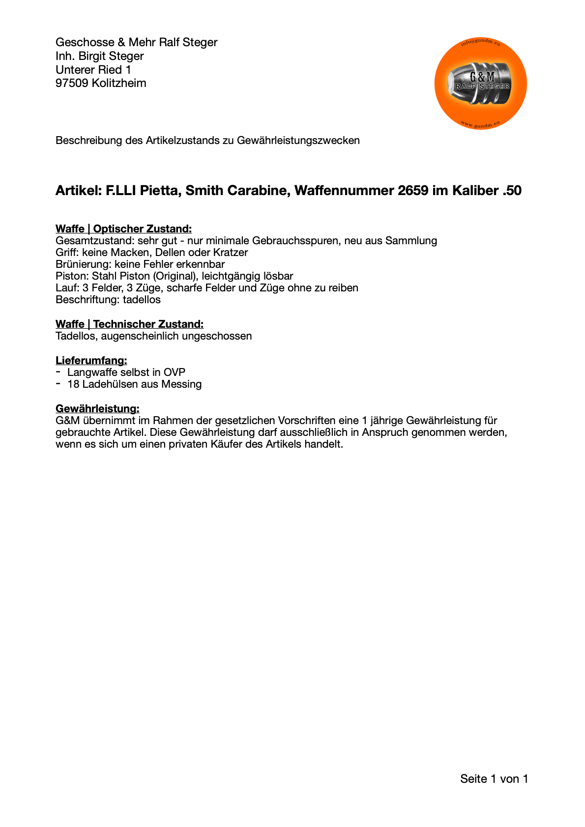 Pietta | Smith Carabine | Kal. .50 | Neu aus Sammlung