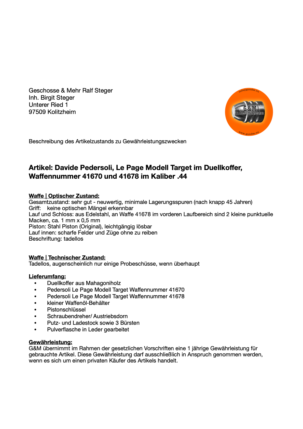 Pedersoli | Le Page Modell Target - Duellkoffer | Kal. .44 | Neu aus Sammlung