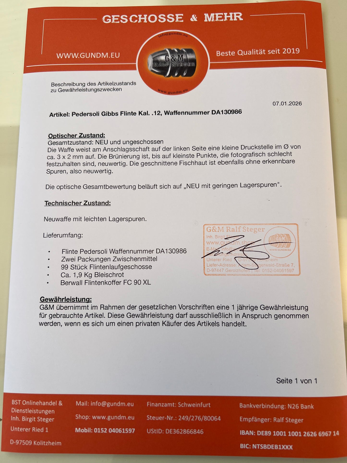 Pedersoli | Gibbs Perkussionsgewehr | Kal. .12 | Neuwertig | Waffennummer DA130986