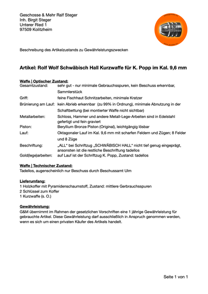 Rolf Wolf | Kurzwaffe in Le Page-Stil | Kal. .38 | Minimale Gebrauchsspuren