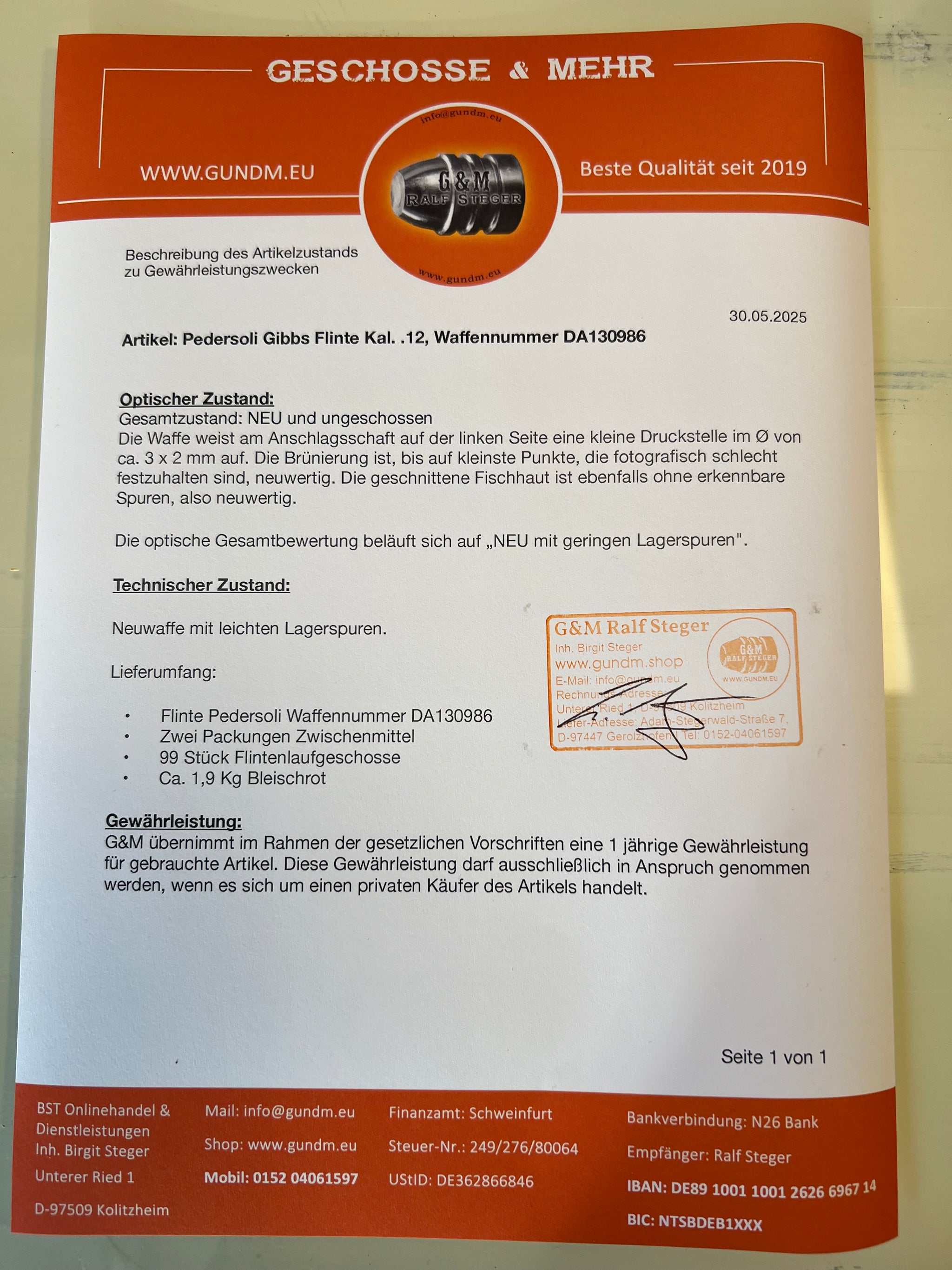 Pedersoli | Gibbs Perkussionsgewehr | Kal. .12 | Neuwertig | Waffennummer DA130986