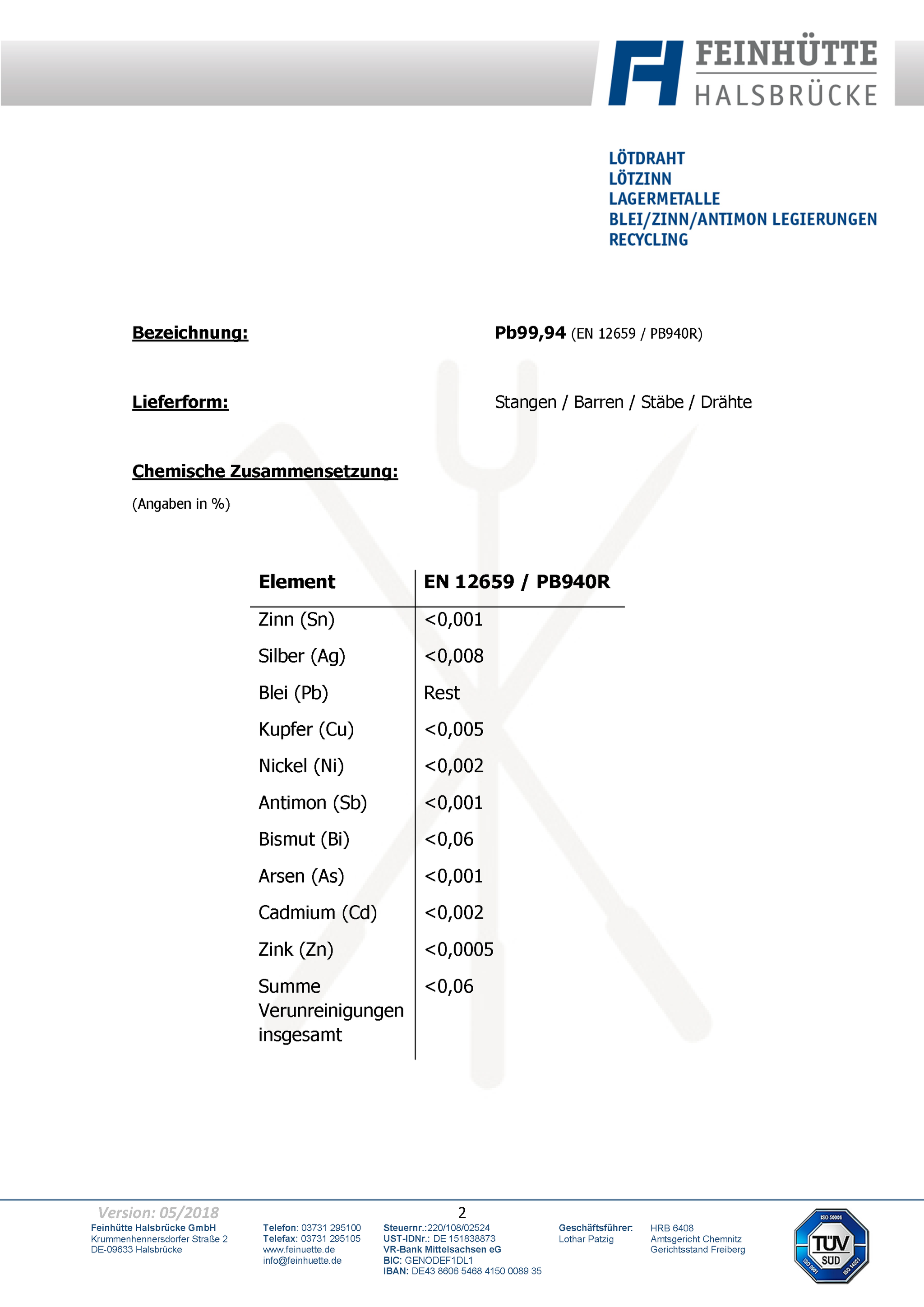 Bleibarren | Rohstoff Blei 99,94% Pb | Kiloware