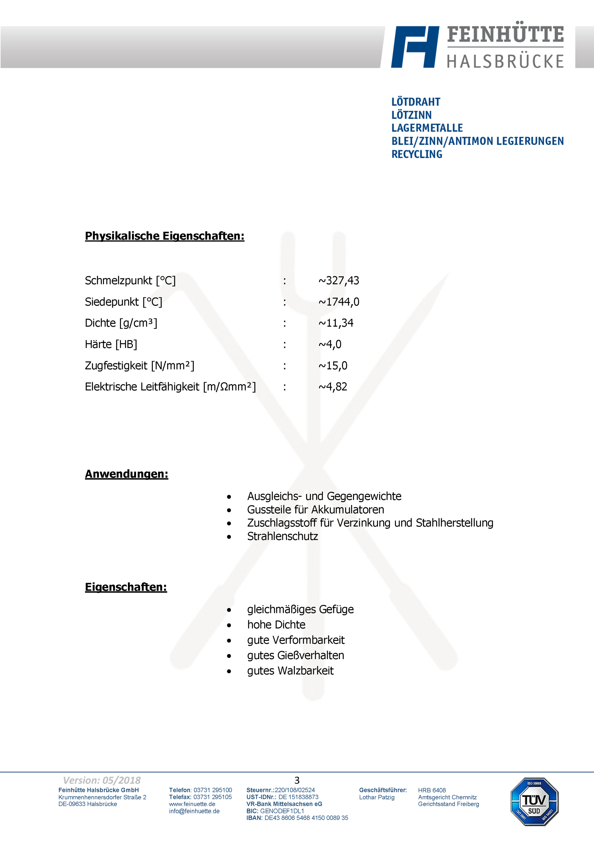 Bleibarren | Rohstoff Blei 99,94% Pb | Kiloware