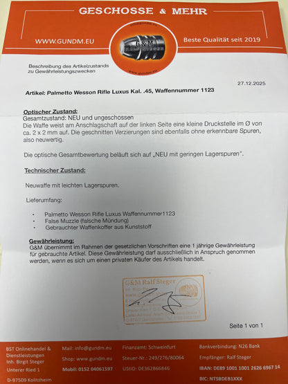 Palmetto | Wesson Rifle Luxus | Kal. .45 | neuwertig | WN 1123